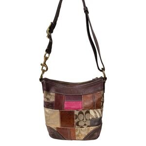 Coach Holiday Patchwork Crossbody Bag Brown Multi Leather Jacquard 10435